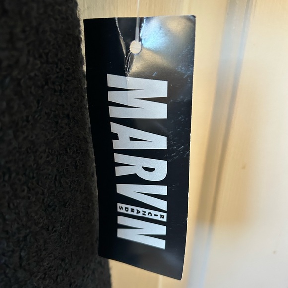 Marvin Richards Black Wool Boucle Belted Faux Fur Collar Coat M (runs small) - Picture 9 of 11